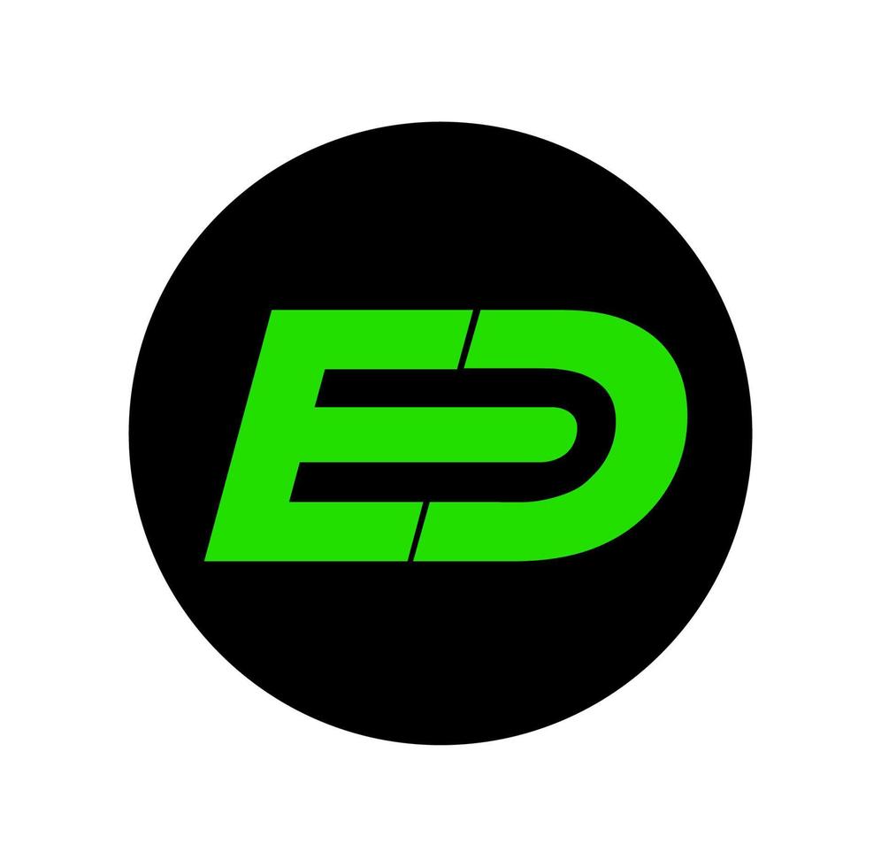 ED company name initial letters icon. ED green letters on black round. vector
