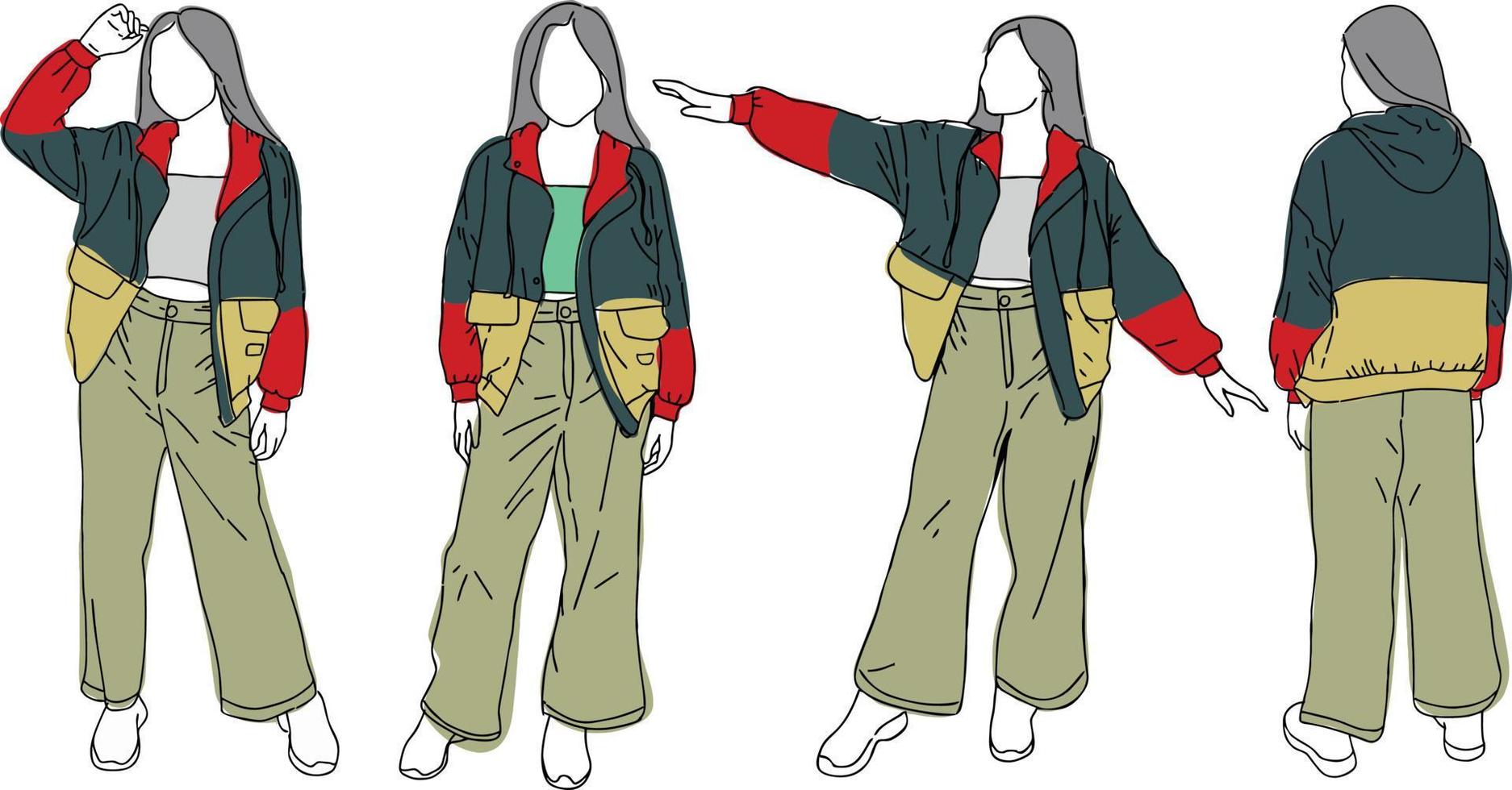 chica con una chaqueta y un diseño de vector de jeans