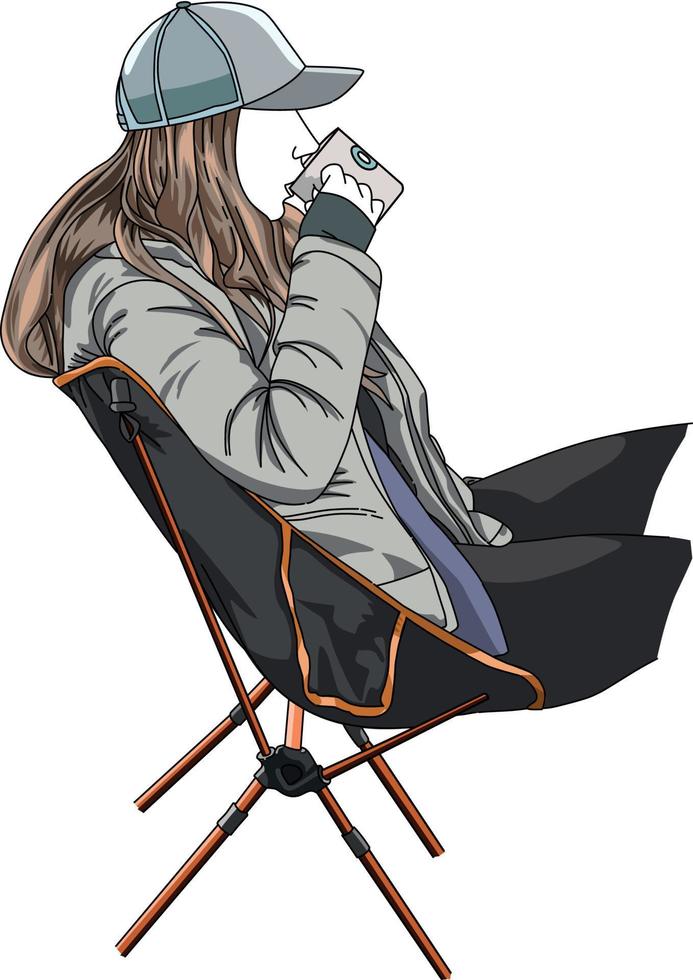 girl sitting on a camping chair Illustration vector design