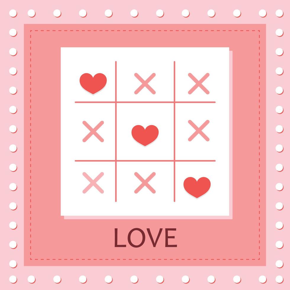 Happy Valentines day card.Tic tac toe game with cross and heart sign. vector