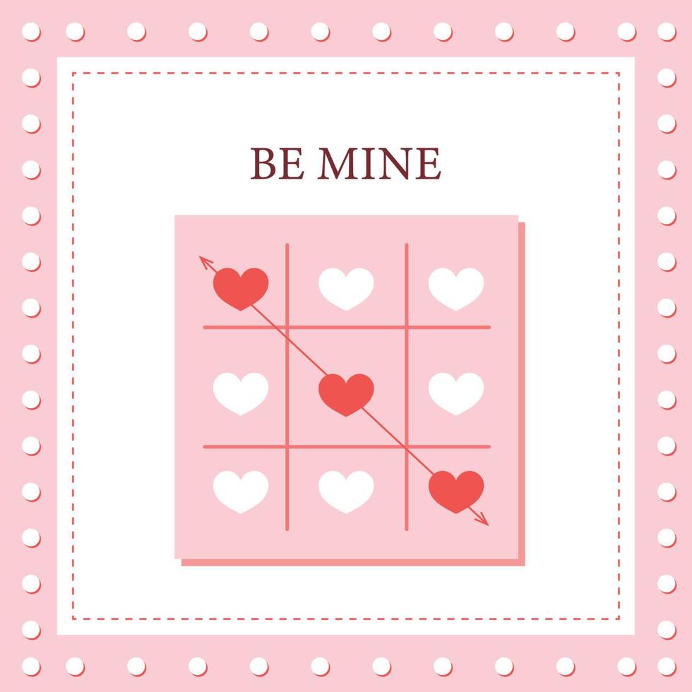 Happy Valentines day card.Tic tac toe game with cross and heart sign. vector