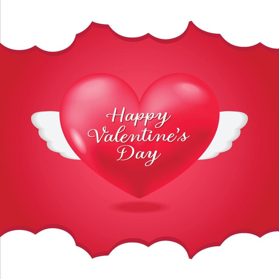 Valentines day background with heart and  wings in the sky. vector