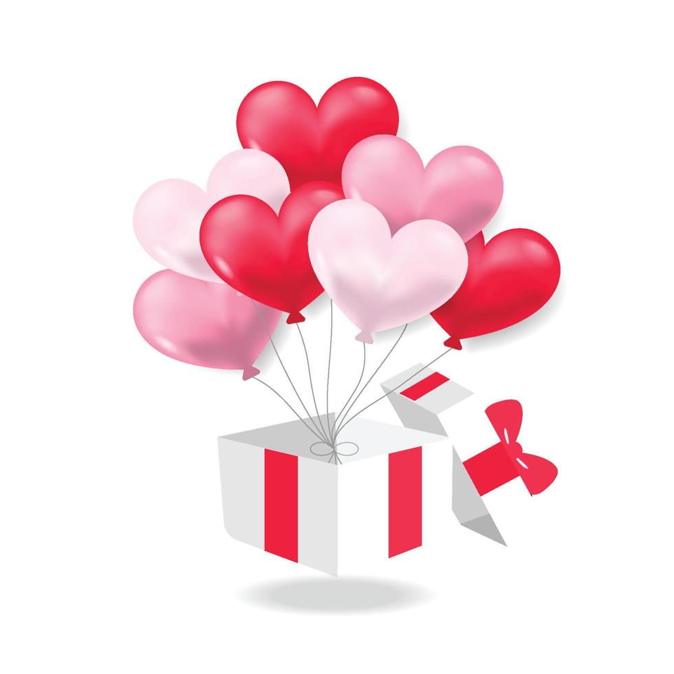 Open box with heart balloon vector illustration.