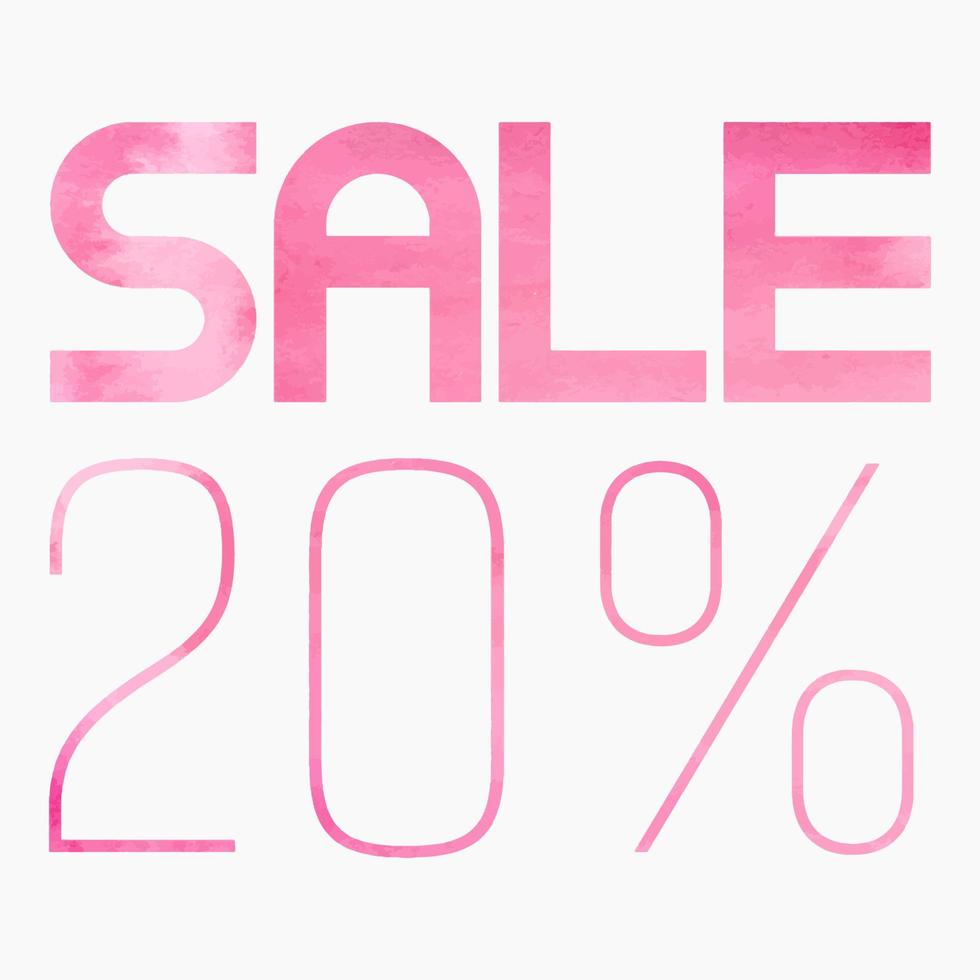 Twenty percent sale. A pink watercolor banner. Viva Magenta color. Sale signboard. Seasonal sale. The perfect watercolor design for a sale shop and advertising banners. vector
