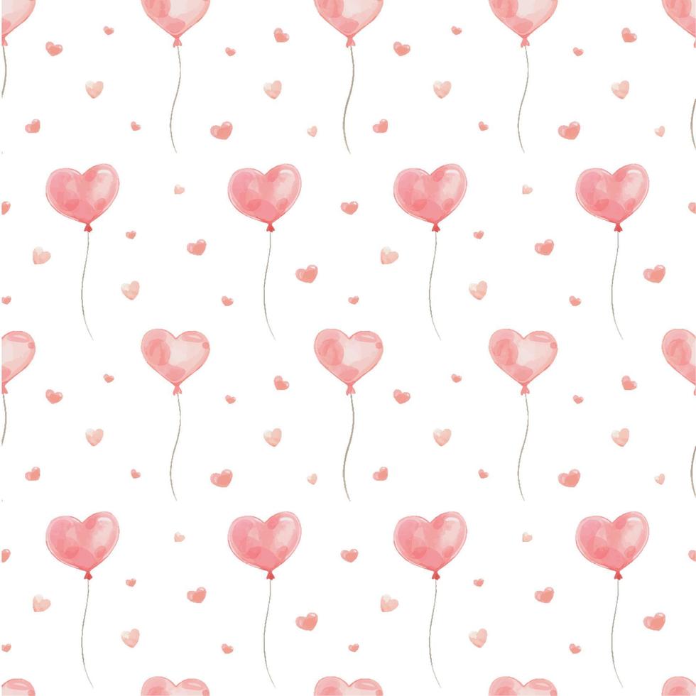 Heart-shaped balloons and hearts on a white background. Watercolor seamless pattern. Perfect for wrapping paper, background, wallpaper, textile design for Valentine's day. vector