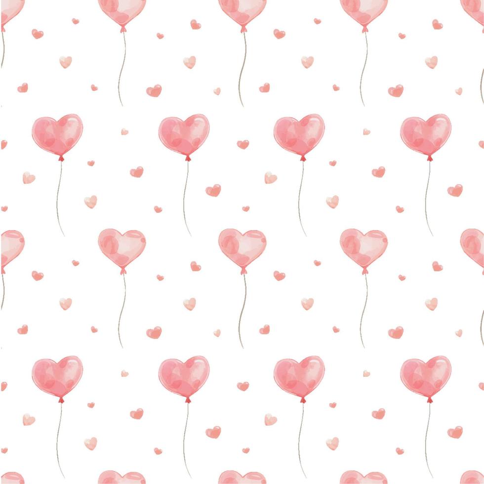 Heart-shaped balloons and hearts on a white background. Watercolor seamless pattern. Perfect for wrapping paper, background, wallpaper, textile design for Valentine's day. vector