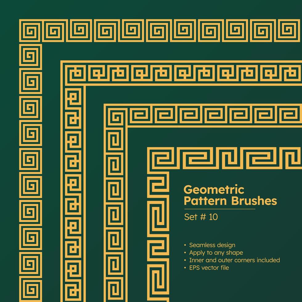 Set of Geometric Pattern Brushes and Beautiful Greek Borders Design vector