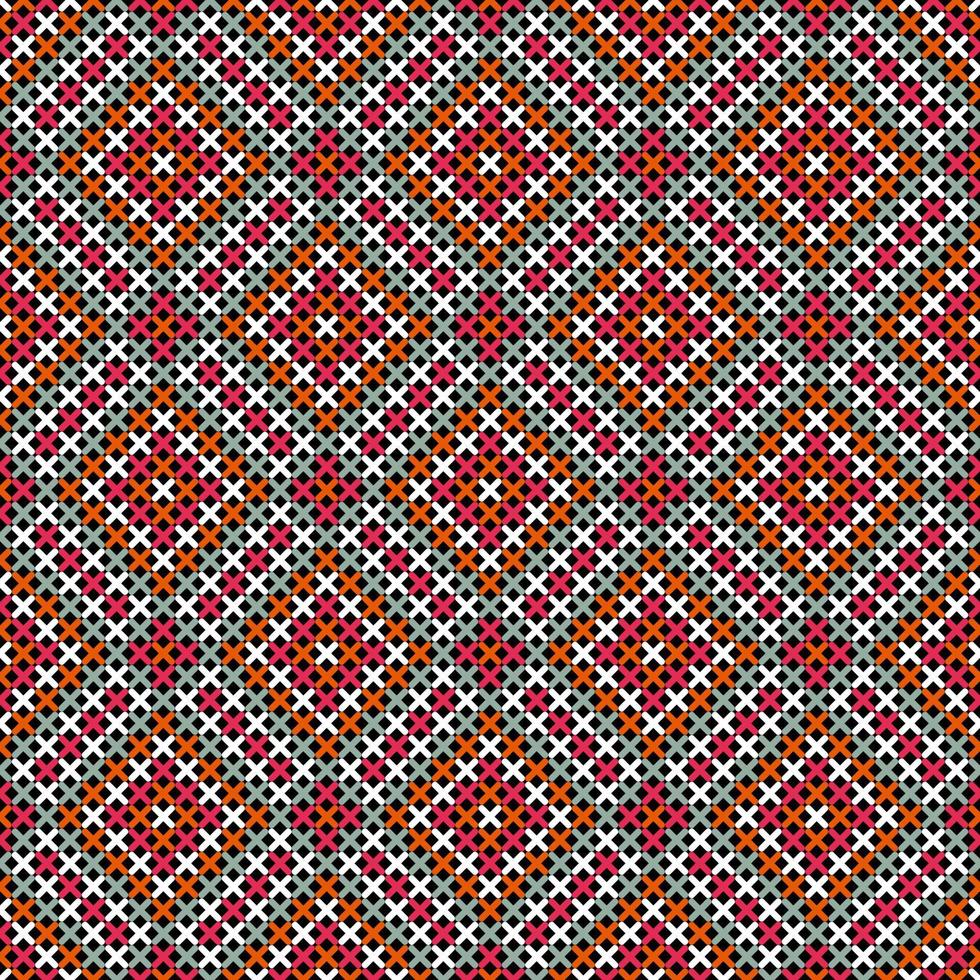 BLACK SEAMLESS VECTOR BACKGROUND WITH GEOMETRIC CROSS STITCH PATTERN IN RED SHADES