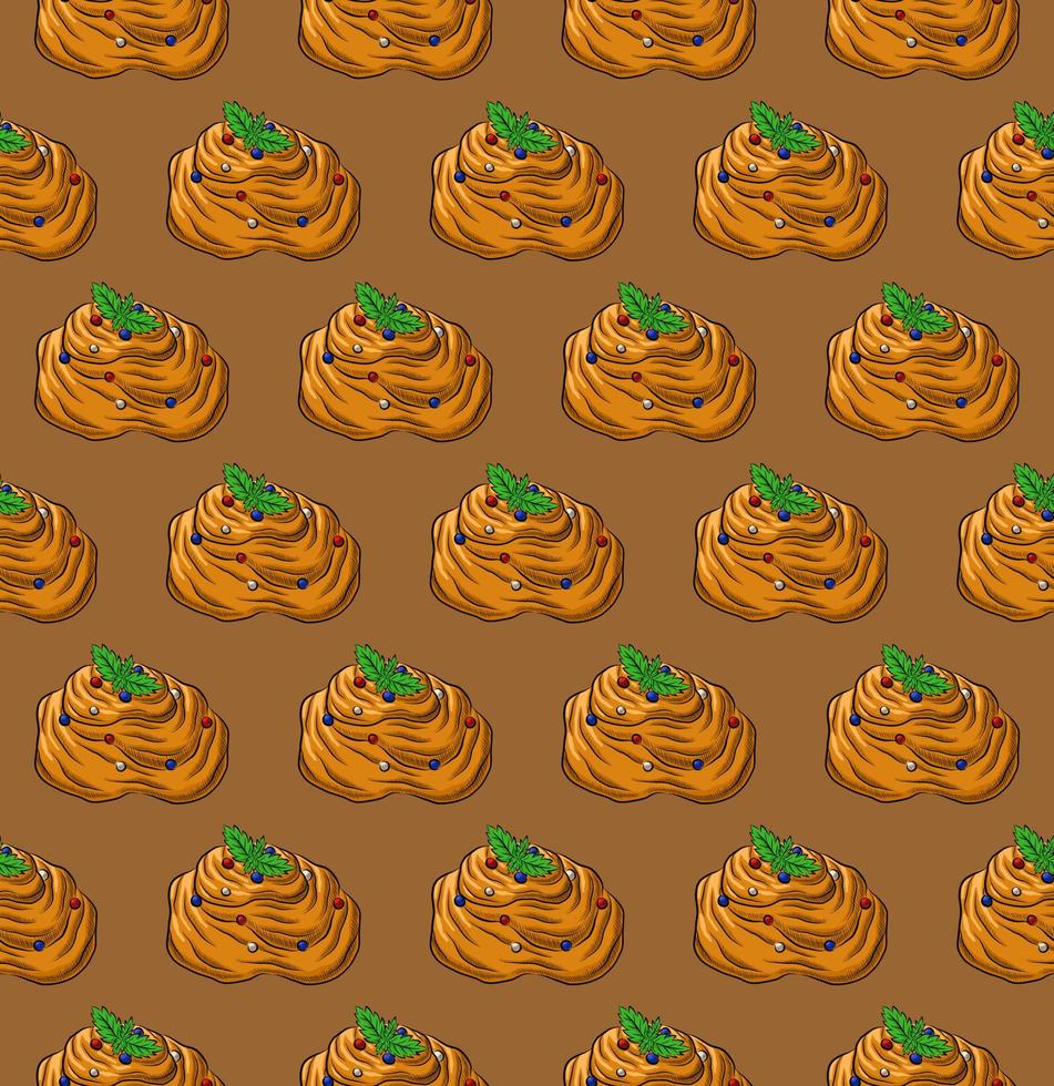 BEIGE SEAMLESS VECTOR BACKGROUND WITH DELICIOUS BUNS