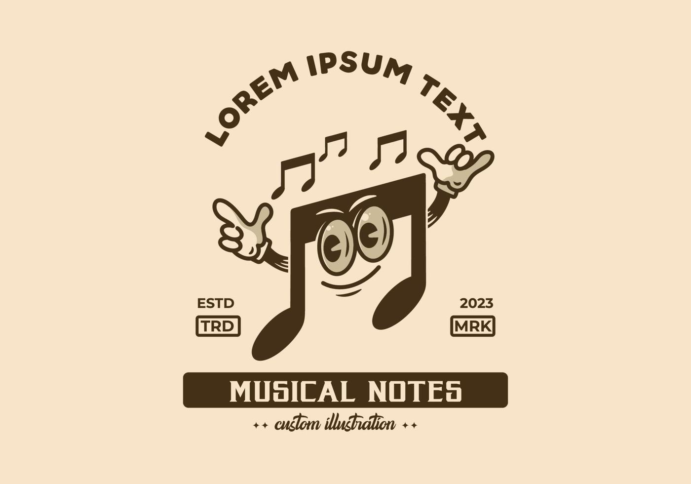 Music notes character mascot illustration badge vector