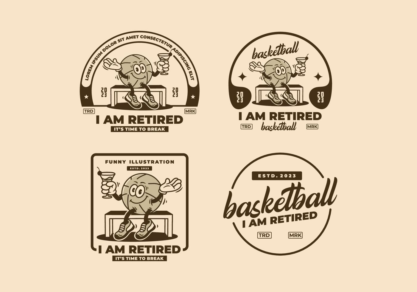 Mascot character badge design of a basketball holding a drinking glass vector