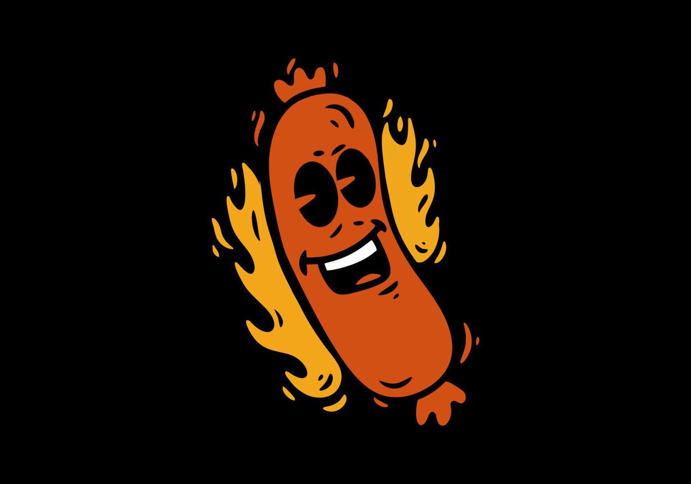 sausage character with a flame beside it vector