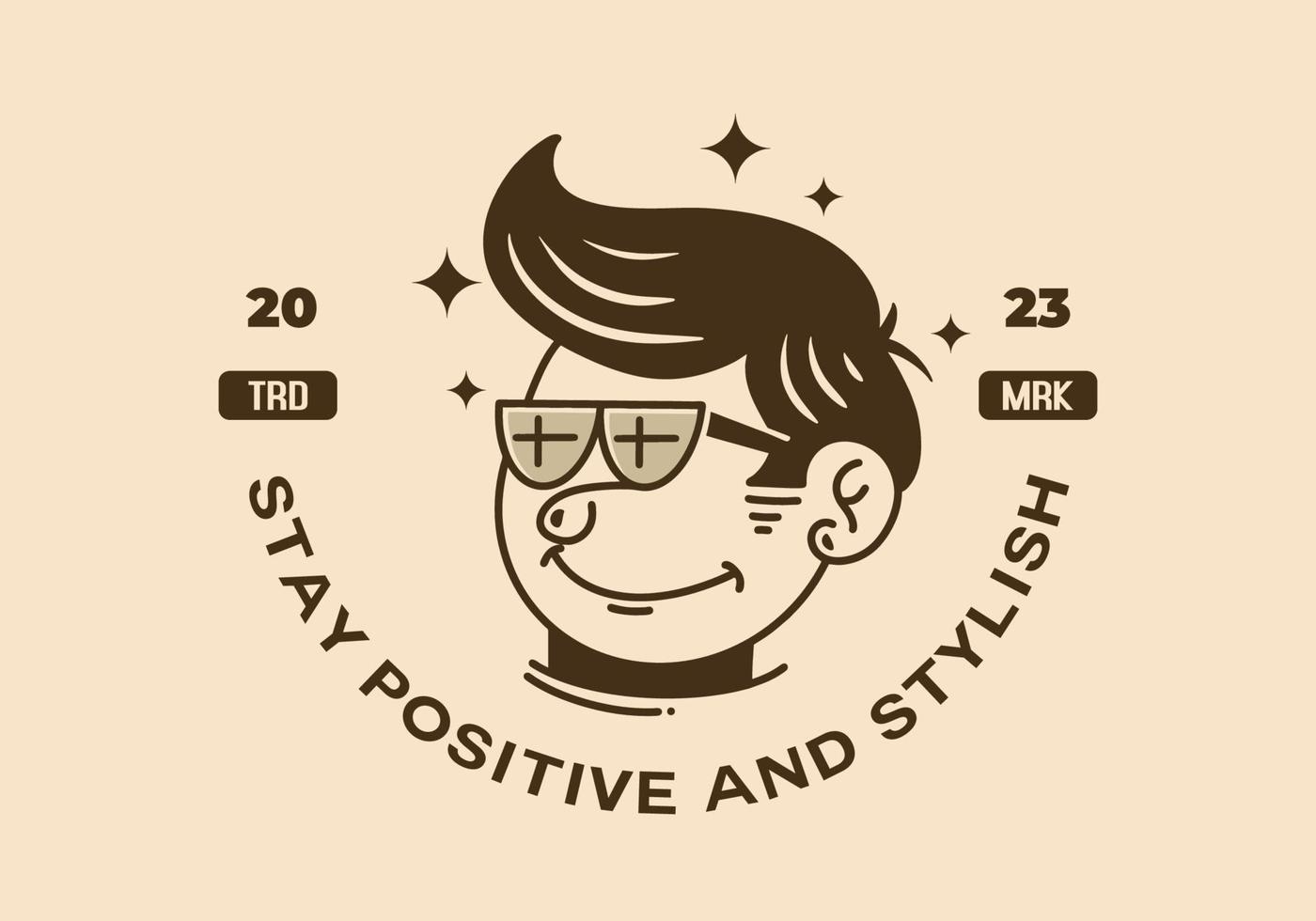 Illustration of a funny face man with retro hair wearing glasses vector