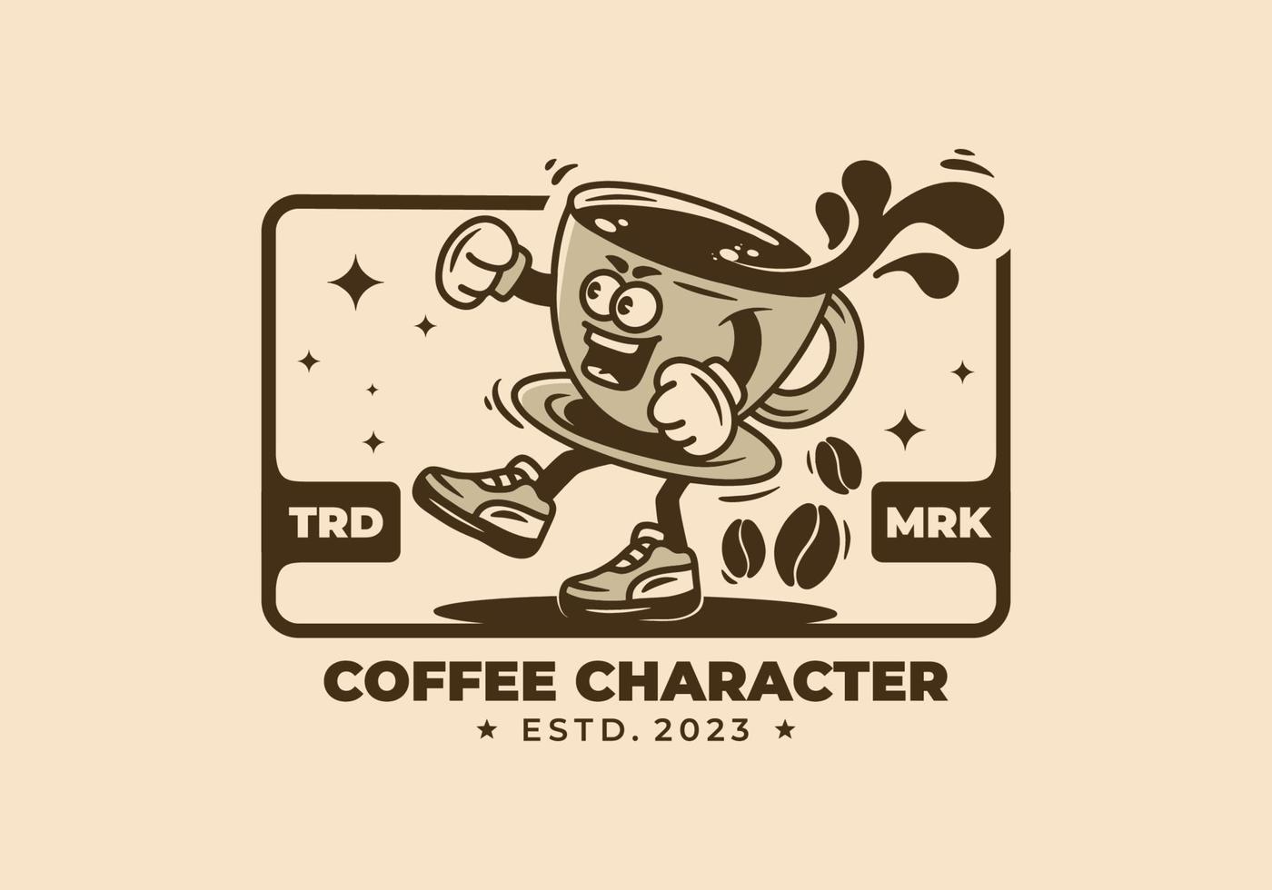 Mascot character illustration badge of a cup of coffee vector