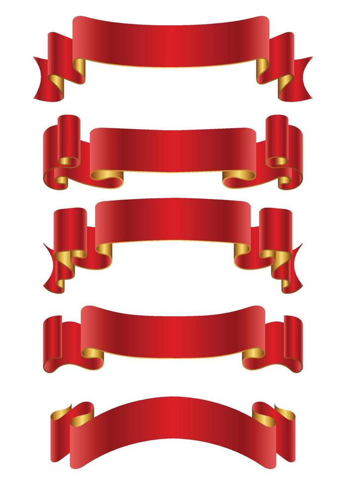 Flat vector red ribbons banners flat isolated on white background.