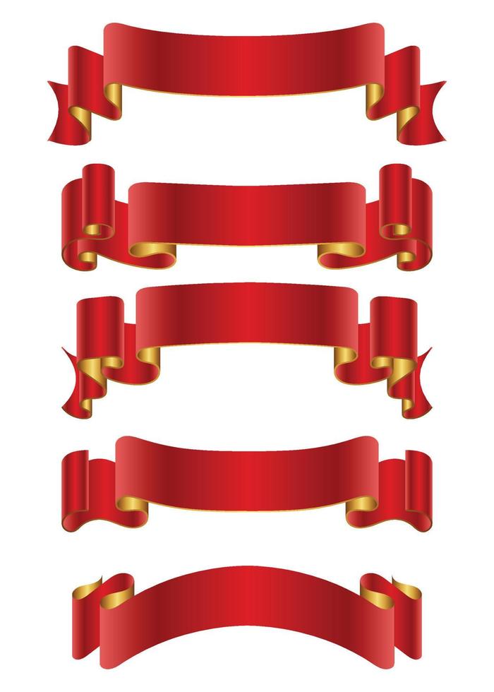 Flat vector red ribbons banners flat isolated on white background