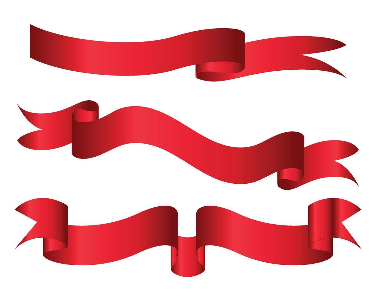 Set of red ribbon banner vector illustration.