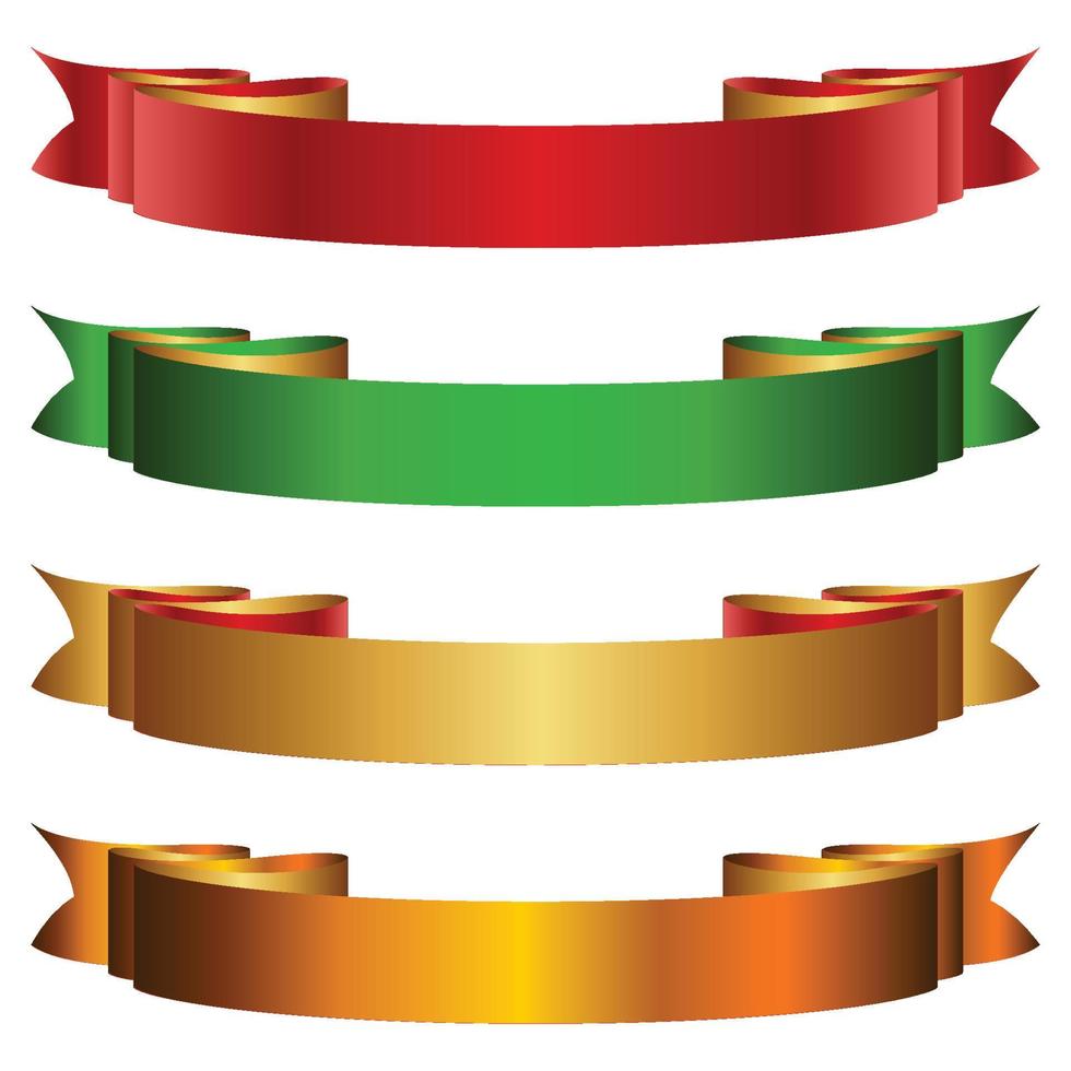 Red, golden and green ribbon banner set. vector