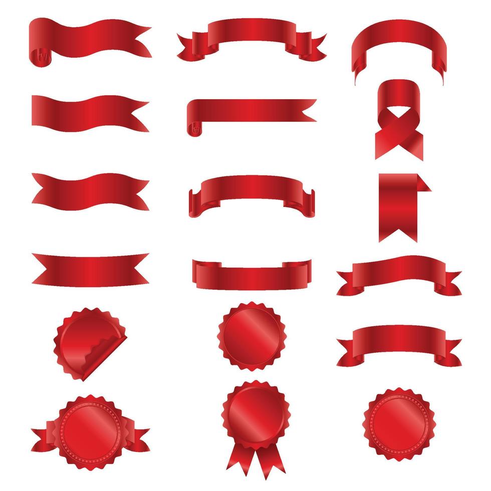 Ribbon banner set. Red ribbons and badge. Vector illustration.