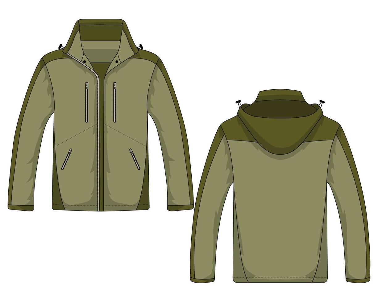 Hoodie outdoor jacket template front and back view. Vector illustration