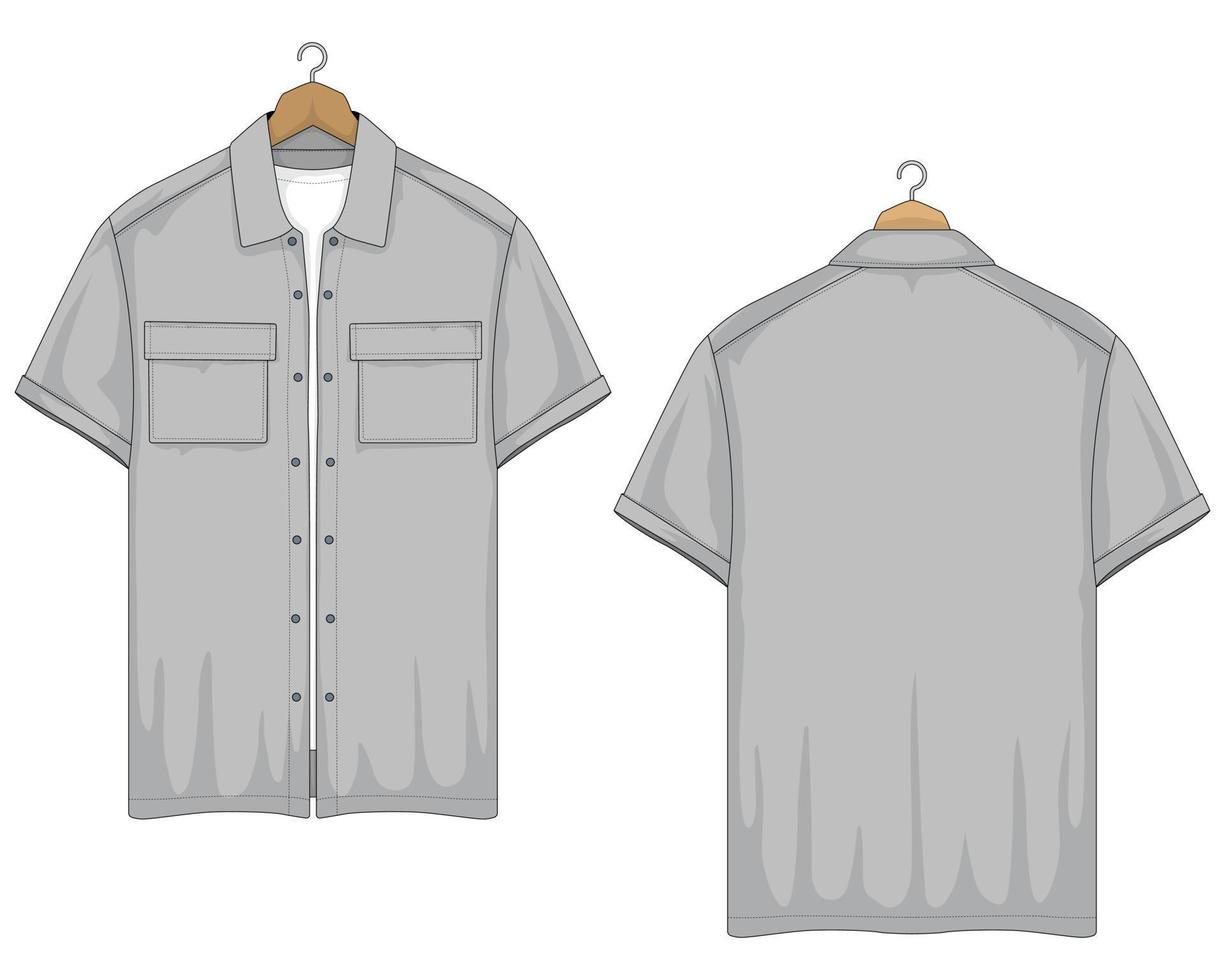 Gray men's shirt template front and back view. Vector illustration