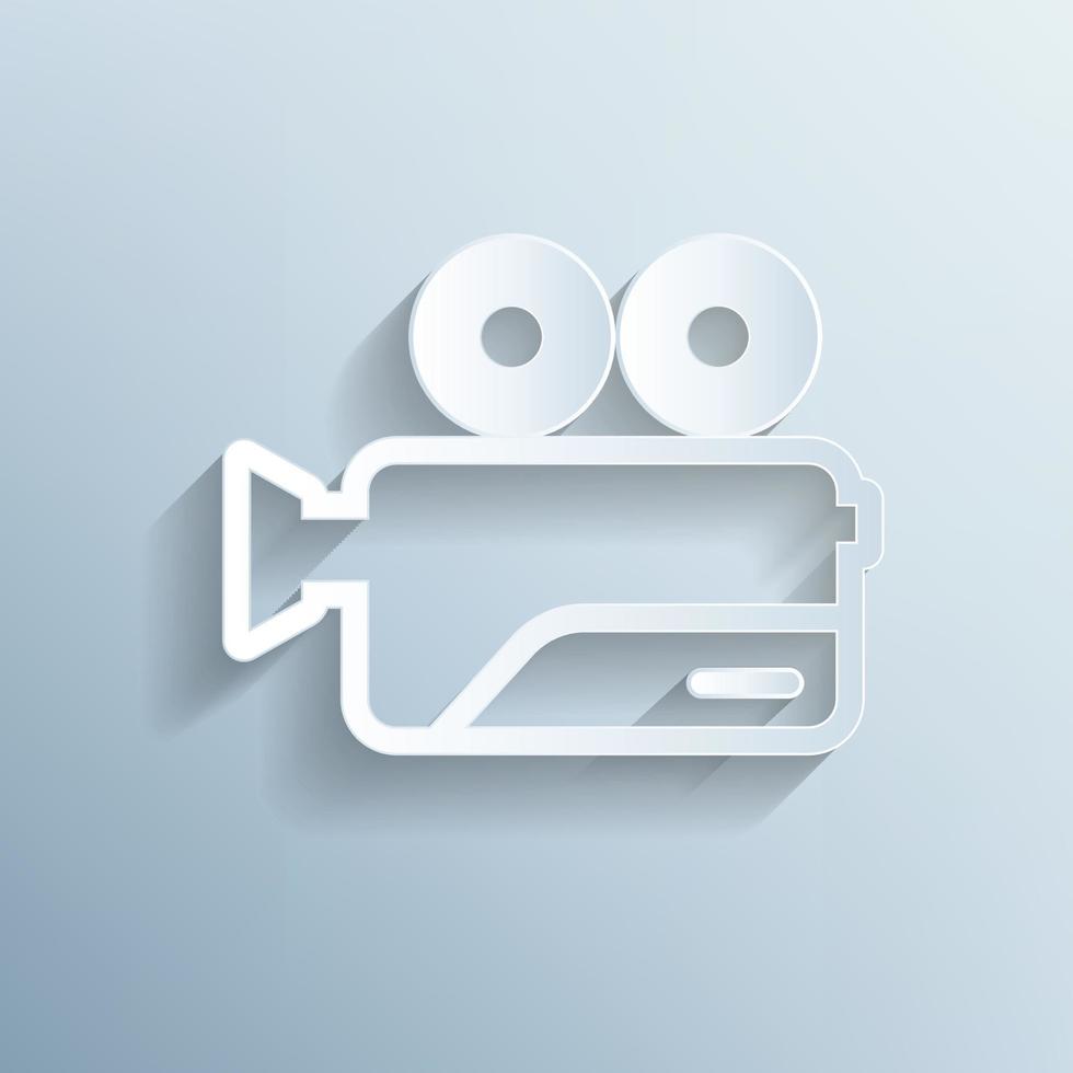 Paper cut movie cam  icon isolated on grey background vector