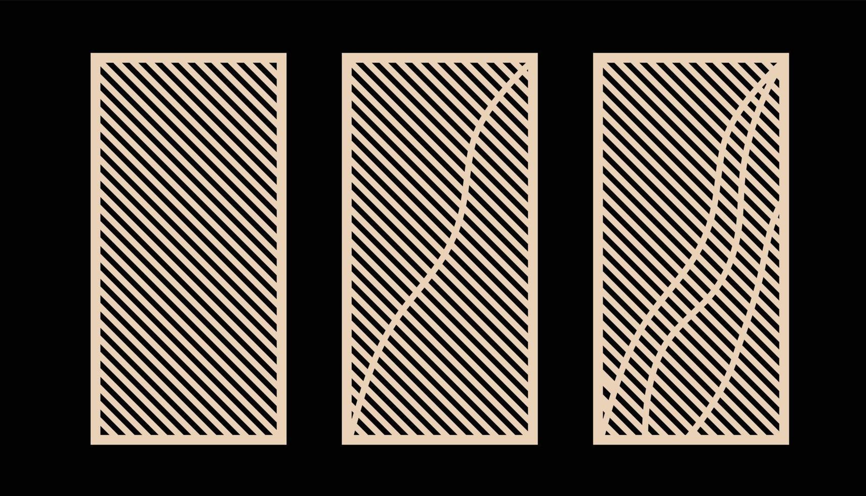 Laser cut panel set. Vector template with abstract geometric pattern, lines, stripes, chevron. Decorative stencil