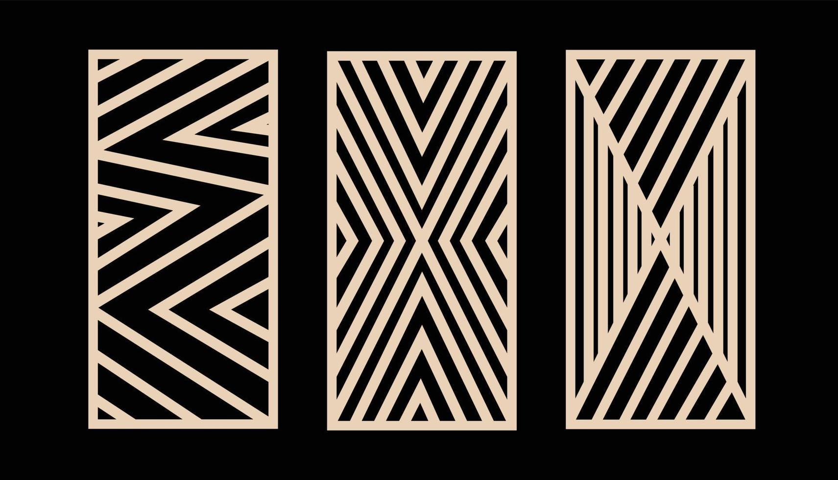 patrones de corte por láser. conjunto de vectores con textura geométrica abstracta, líneas, rayas, cuadrícula, chevron. plantilla para corte por láser