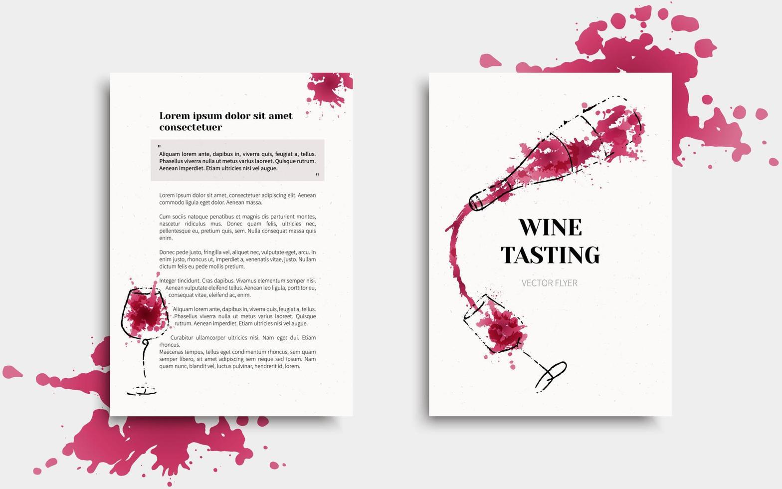 Template for flyer or banner of wine events. Liquid  watercolor effect illustration. Red wine stains. Vector design. Layout for wine list, invitation, event or party.