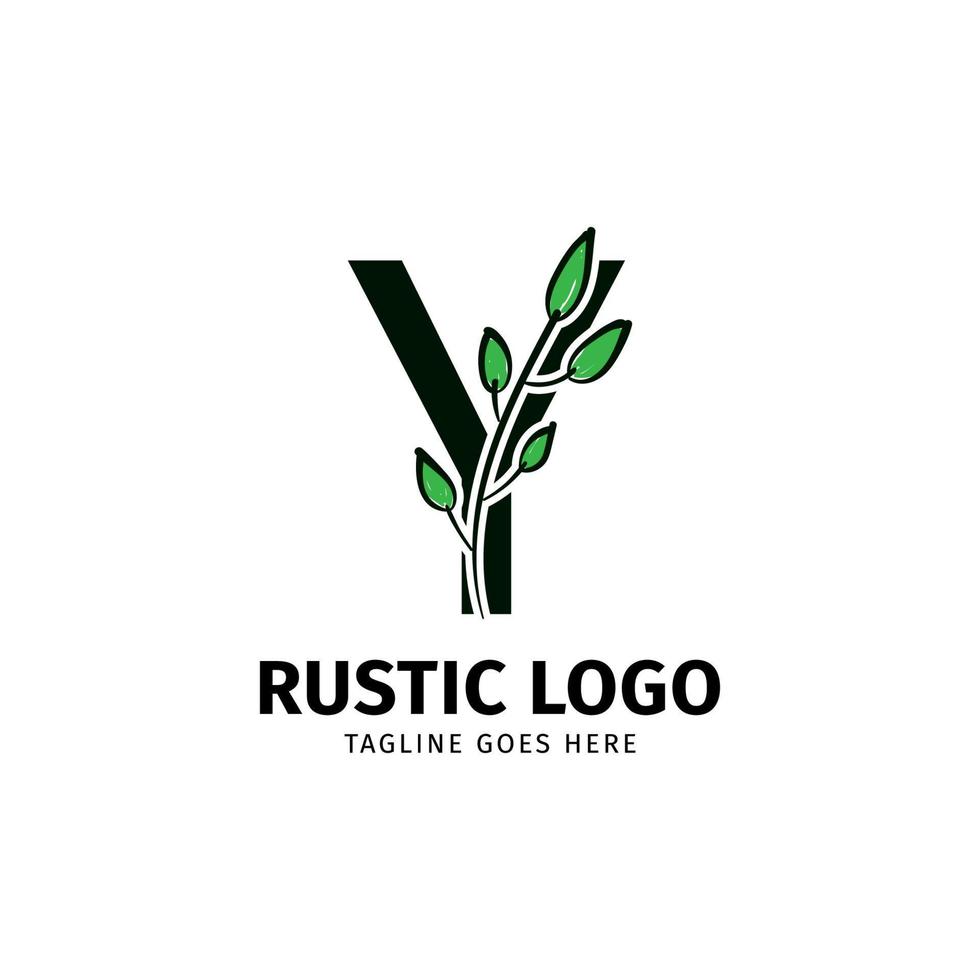 letter Y doodle leaf initial rustic vector logo design element