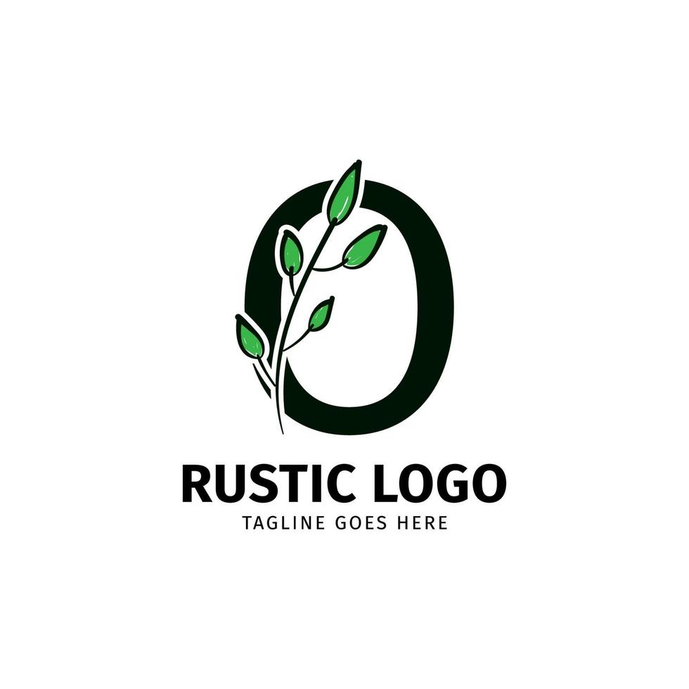 letter O doodle leaf initial rustic vector logo design element