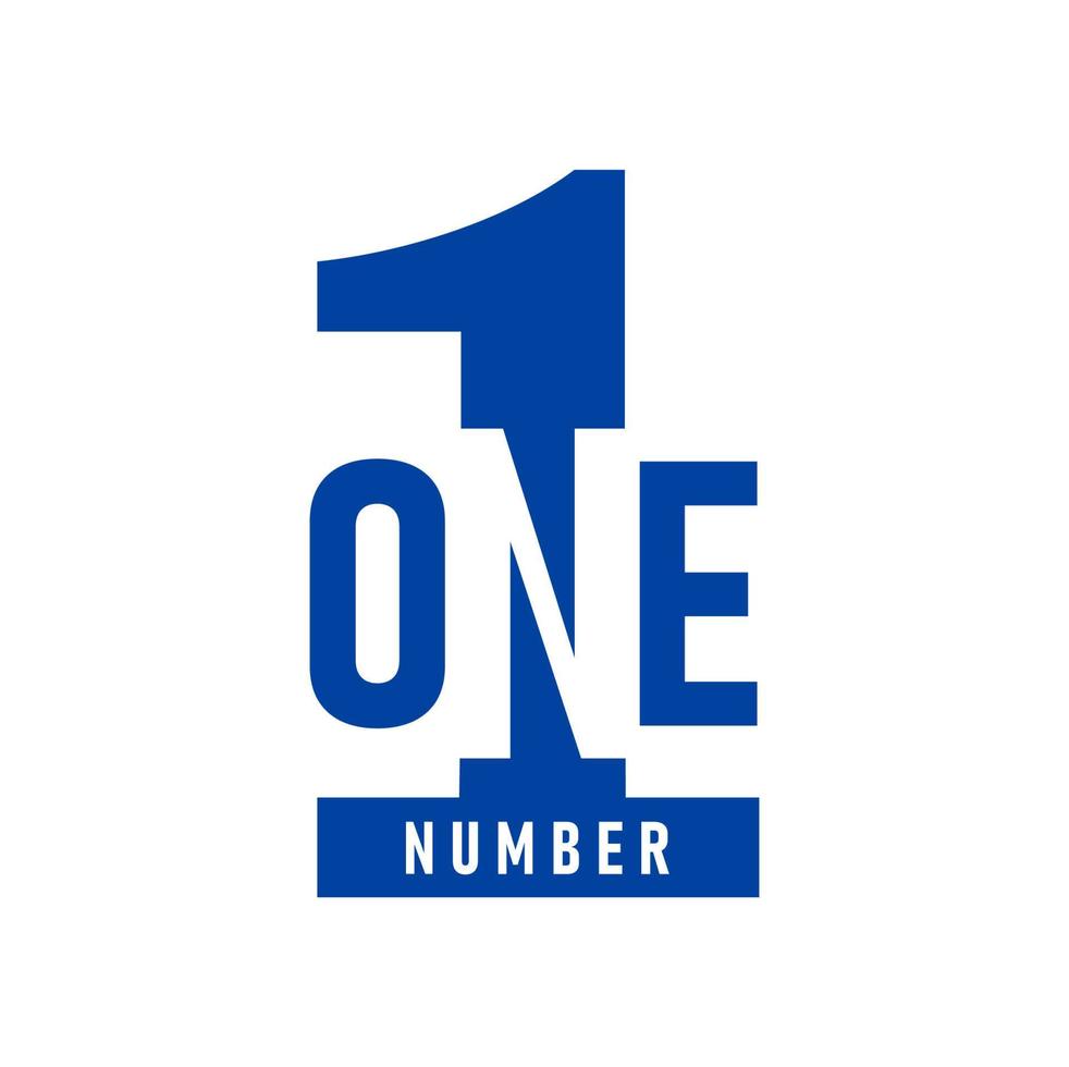 Number one icon, blue and white isolated emblem vector