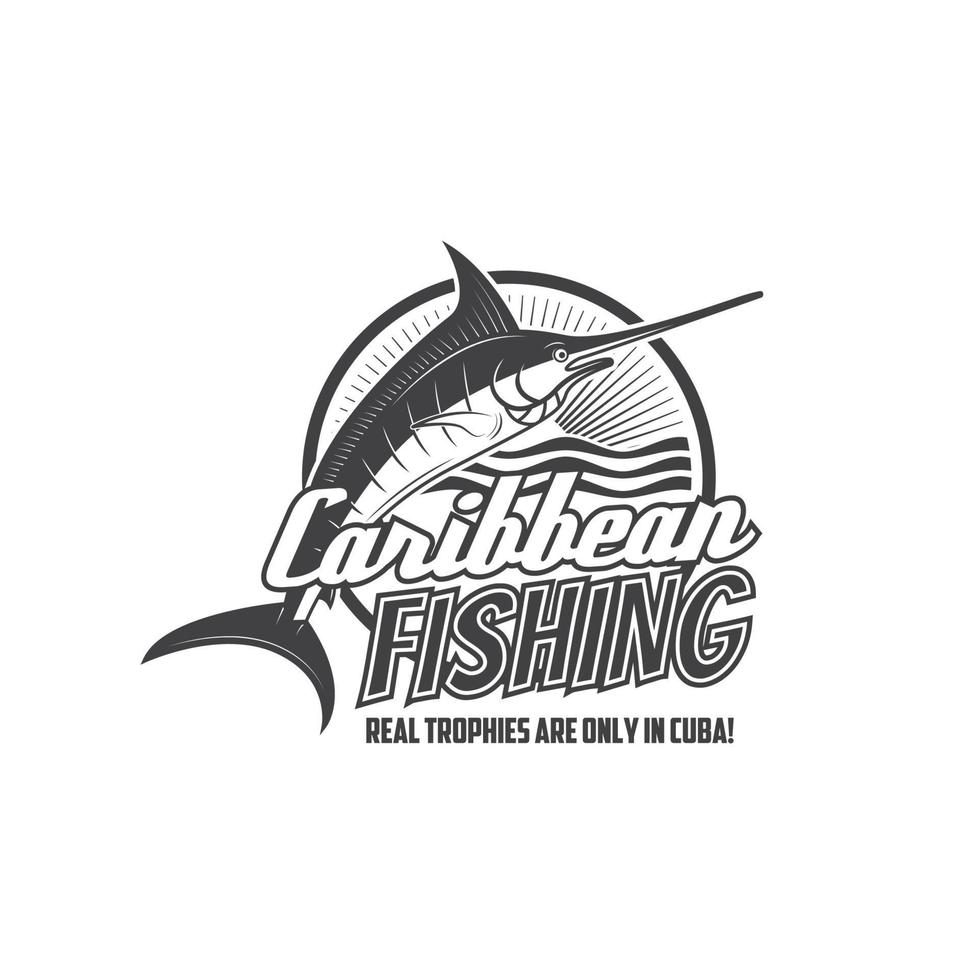 Caribbean fishing monochrome icon with marlin fish vector