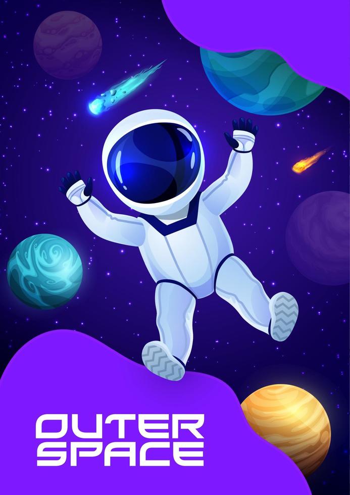 Space poster cartoon astronaut in outer space vector