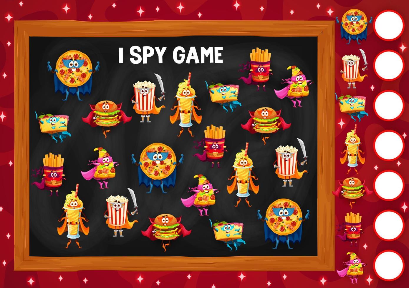 I spy game worksheet with fast food meal character vector