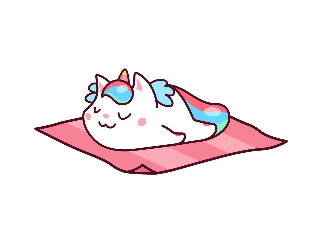 Cartoon cute kawaii sleeping caticorn character vector