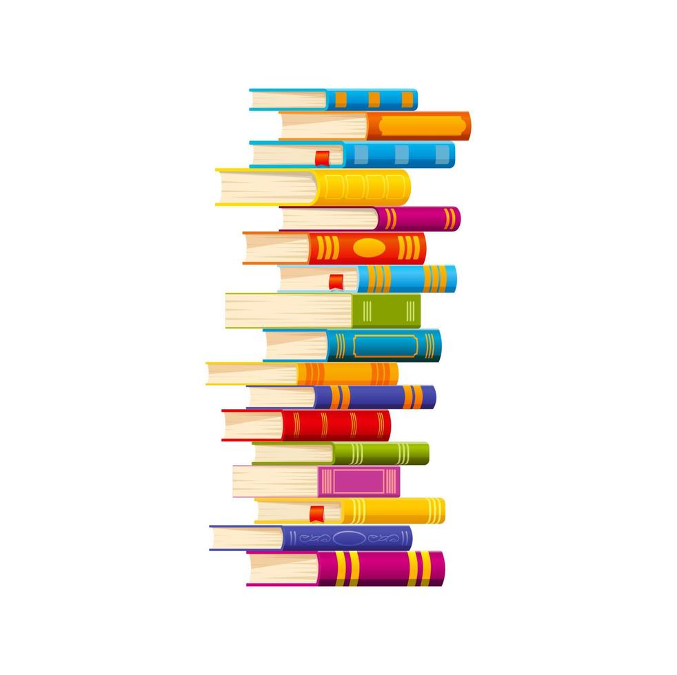 Cartoon stacked books, students textbooks pile vector