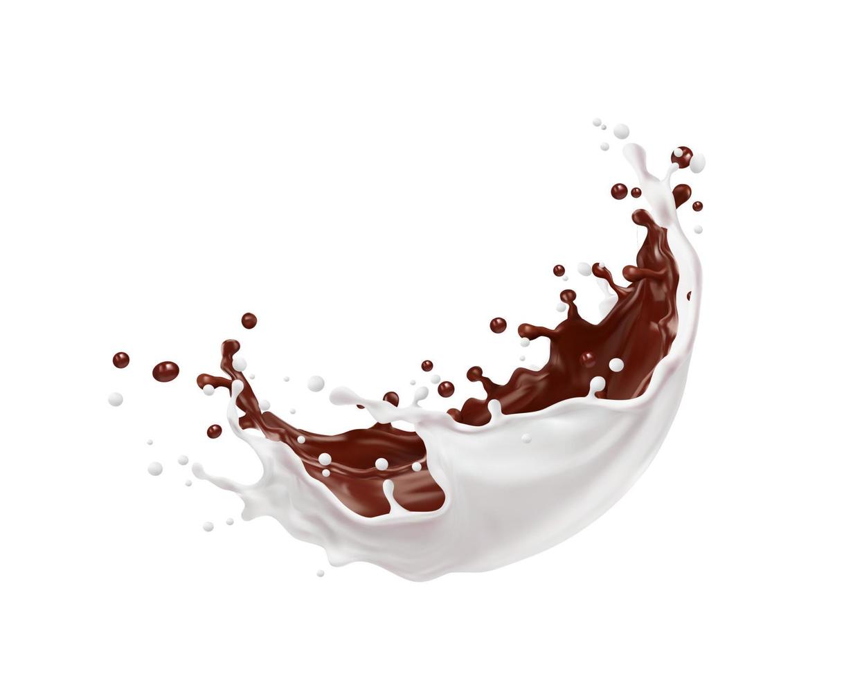 Milk and chocolate realistic wave splash splatters vector