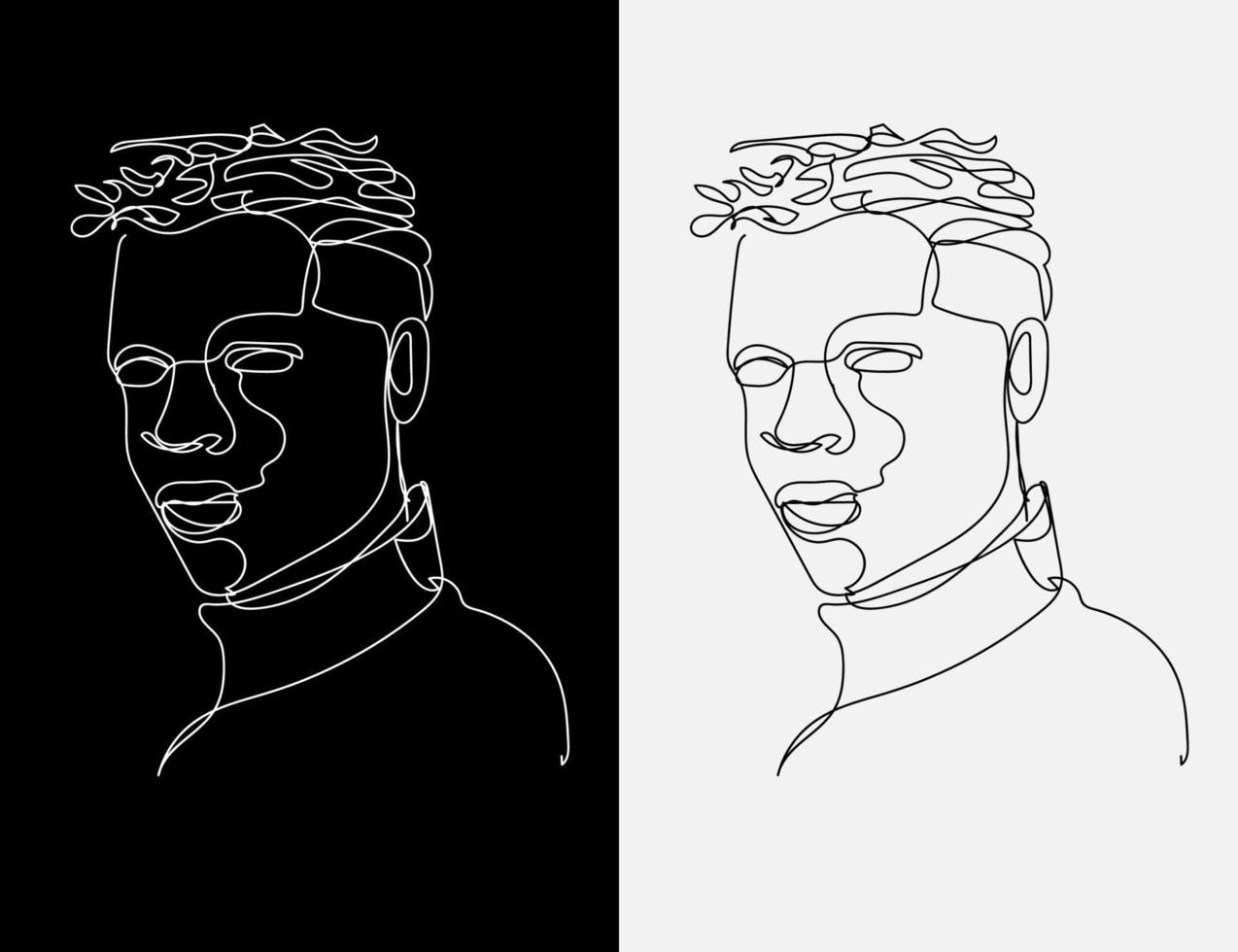 Black man Continuous one line, contoure, graphic design isolated black and white background vector