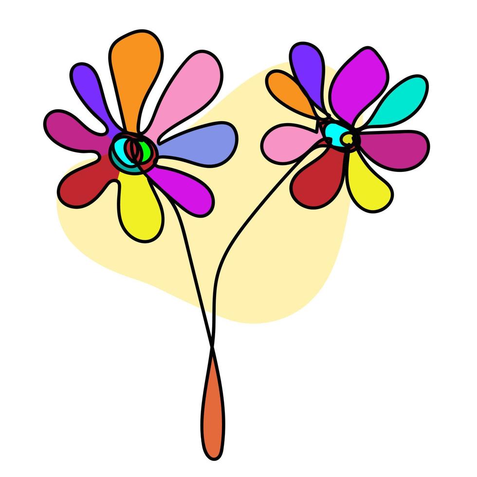 Hand drawn abstract doodle colorful flowers, isolated. vector