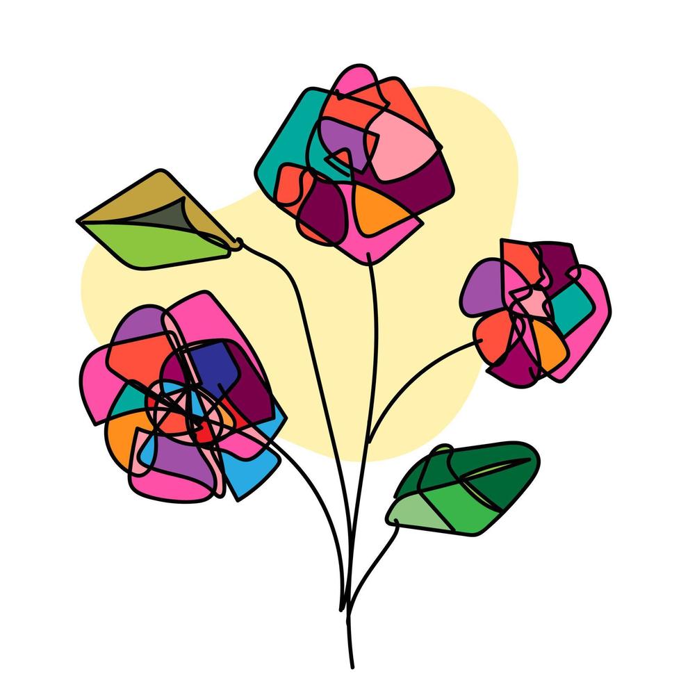 Hand drawn abstract doodle colorful flowers, isolated. vector