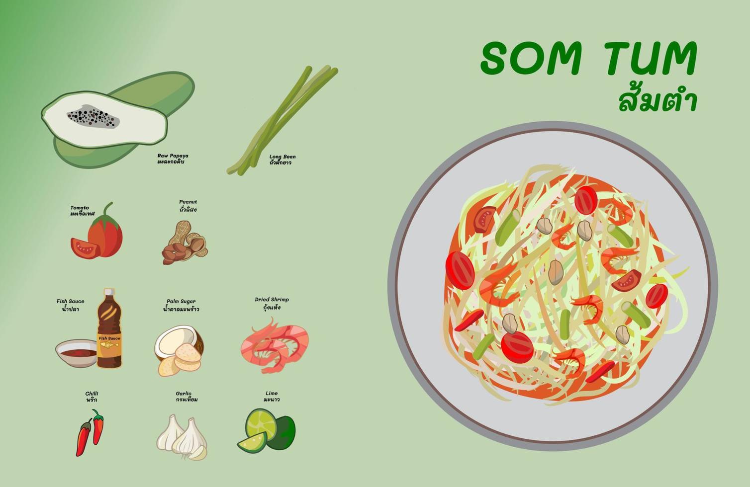 Thai food Somtum Thai food papaya salad vector