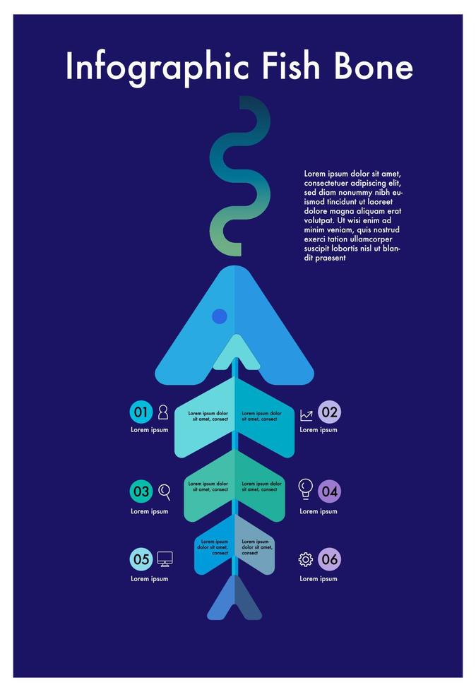 Infographic business fish bone chart to present data, progress, direction vector