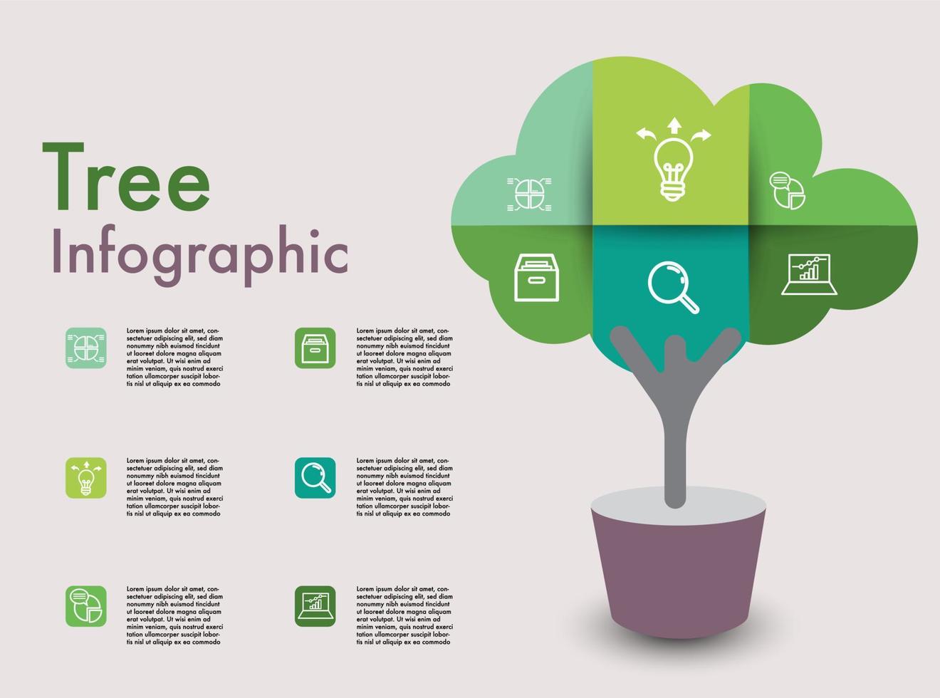 árbol infografía diseño modelo. presentación concepto con 6 6 opciones vector