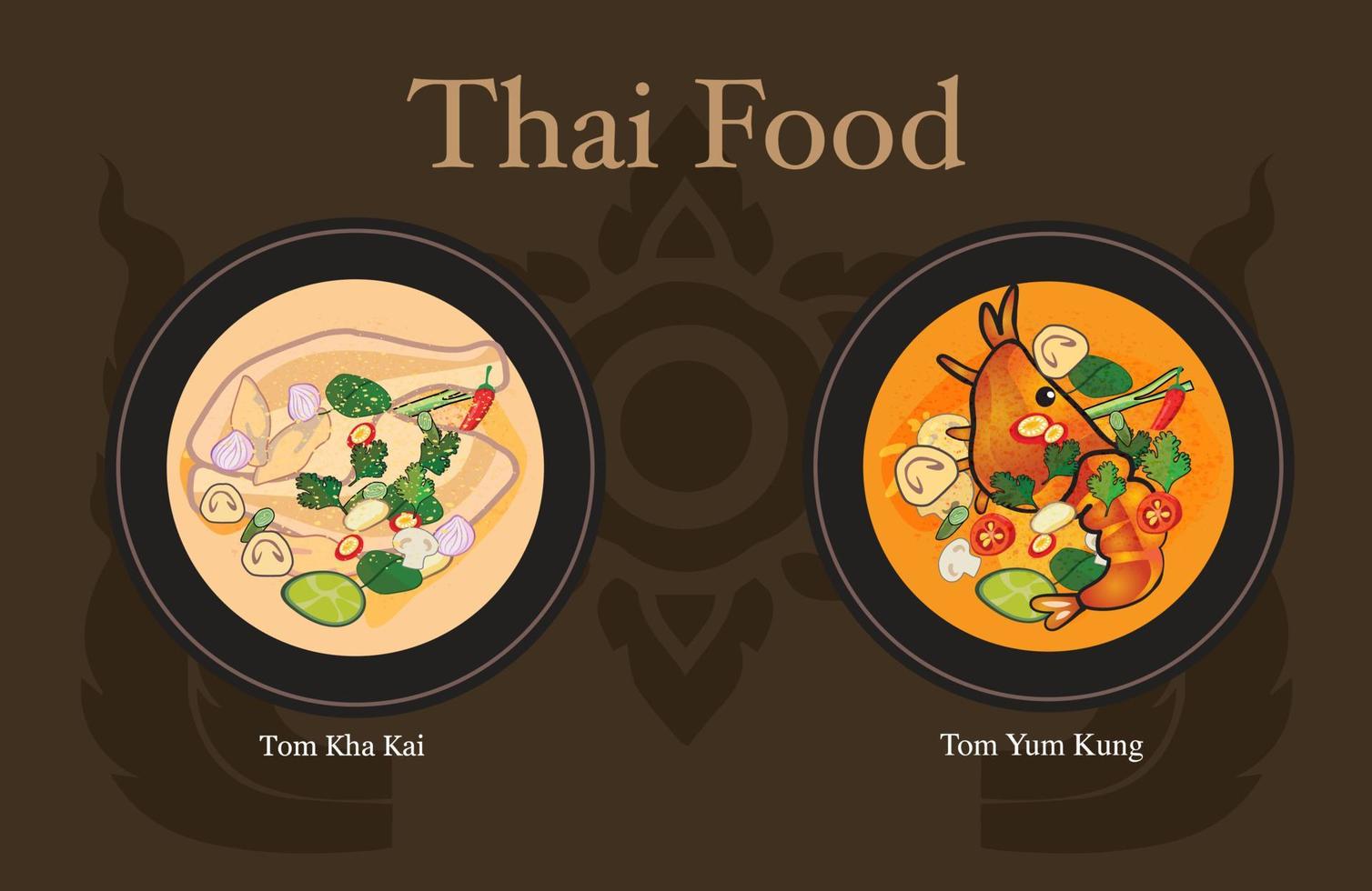 Thai food hot green chicken curry and Pad Thai vector