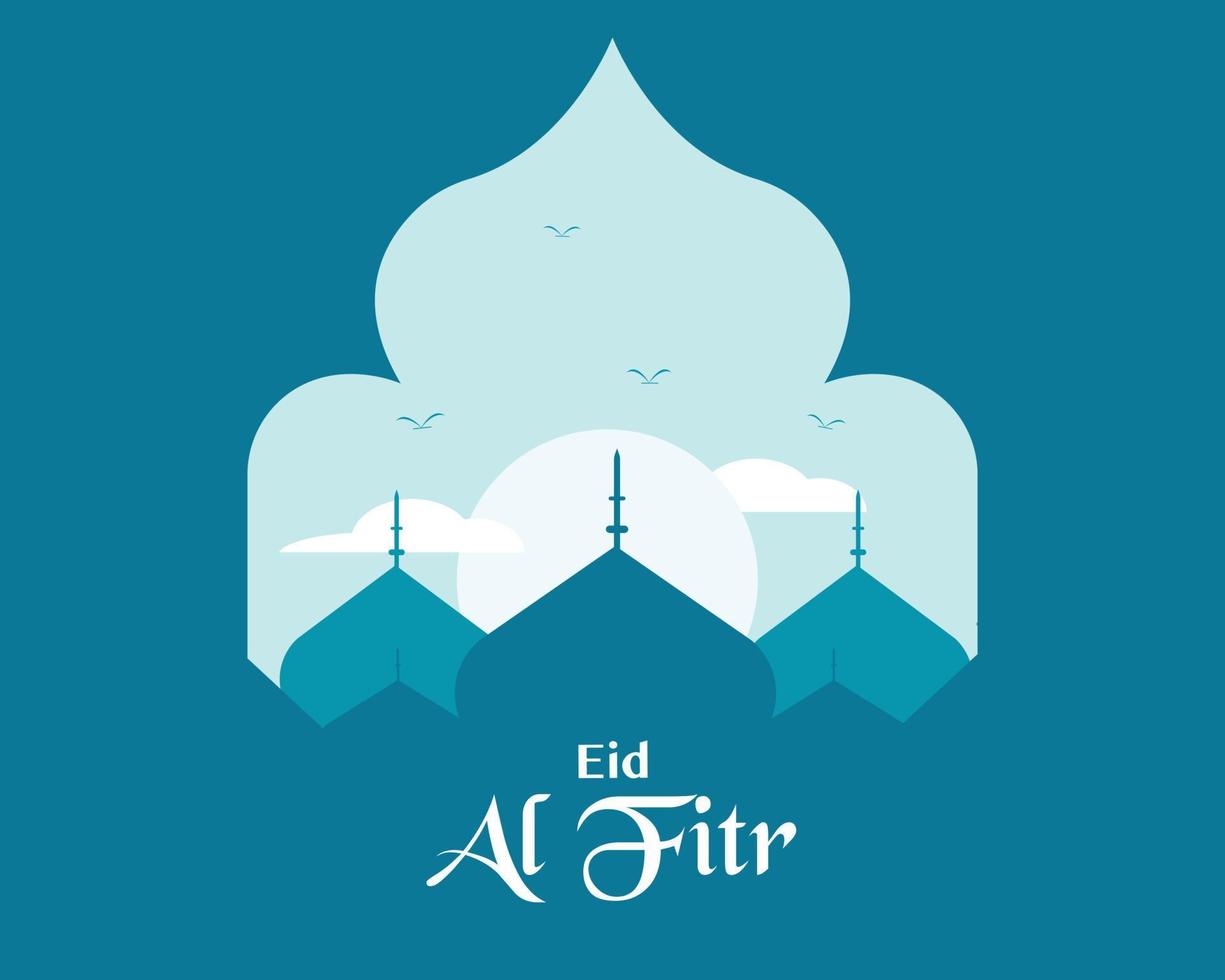 Eid Al Fitr Flat With Mosque vector