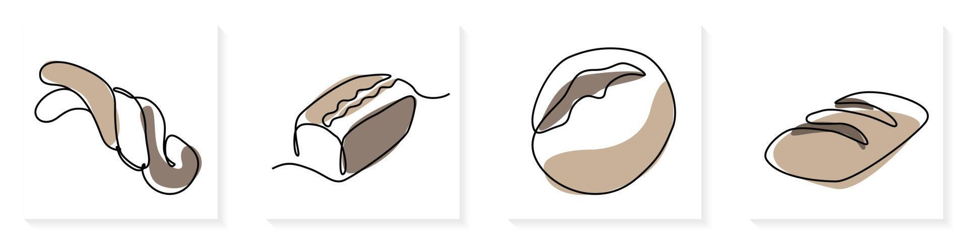 Single continuous line drawing of stylized sweet fresh bake bakery pastry in minimal continuous one line Modern one line draw design vector illustration for cafe or food delivery service