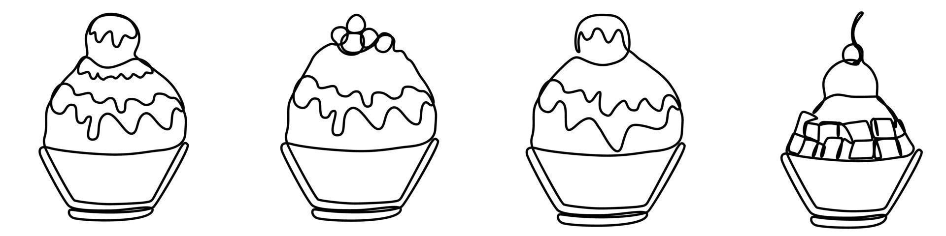 ice shaved bingsu korean japanese style sweet dessert in minimal one continuous line simple design style vector
