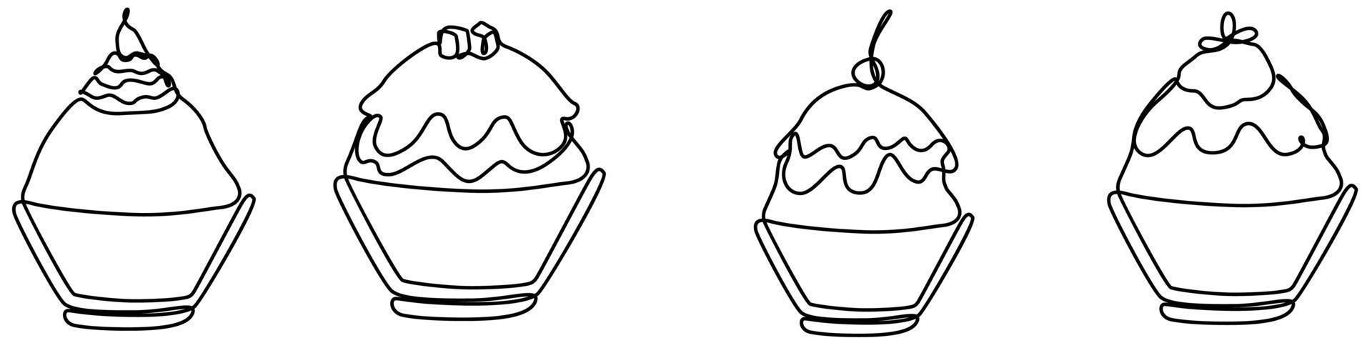 ice shaved bingsu korean japanese style sweet dessert in minimal one continuous line simple design style vector
