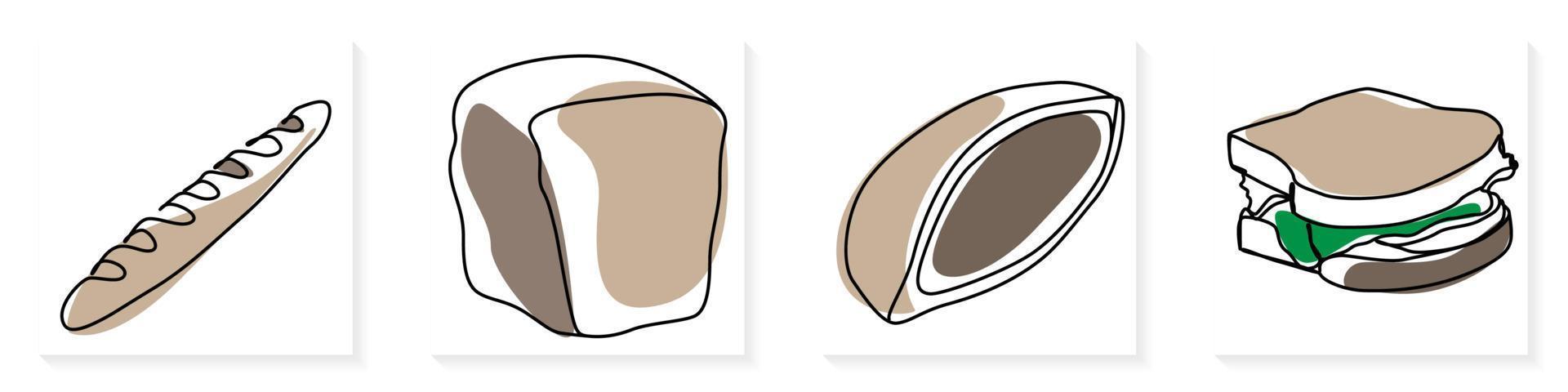 Single continuous line drawing of stylized sweet fresh bake bakery pastry in minimal continuous one line Modern one line draw design vector illustration for cafe or food delivery service